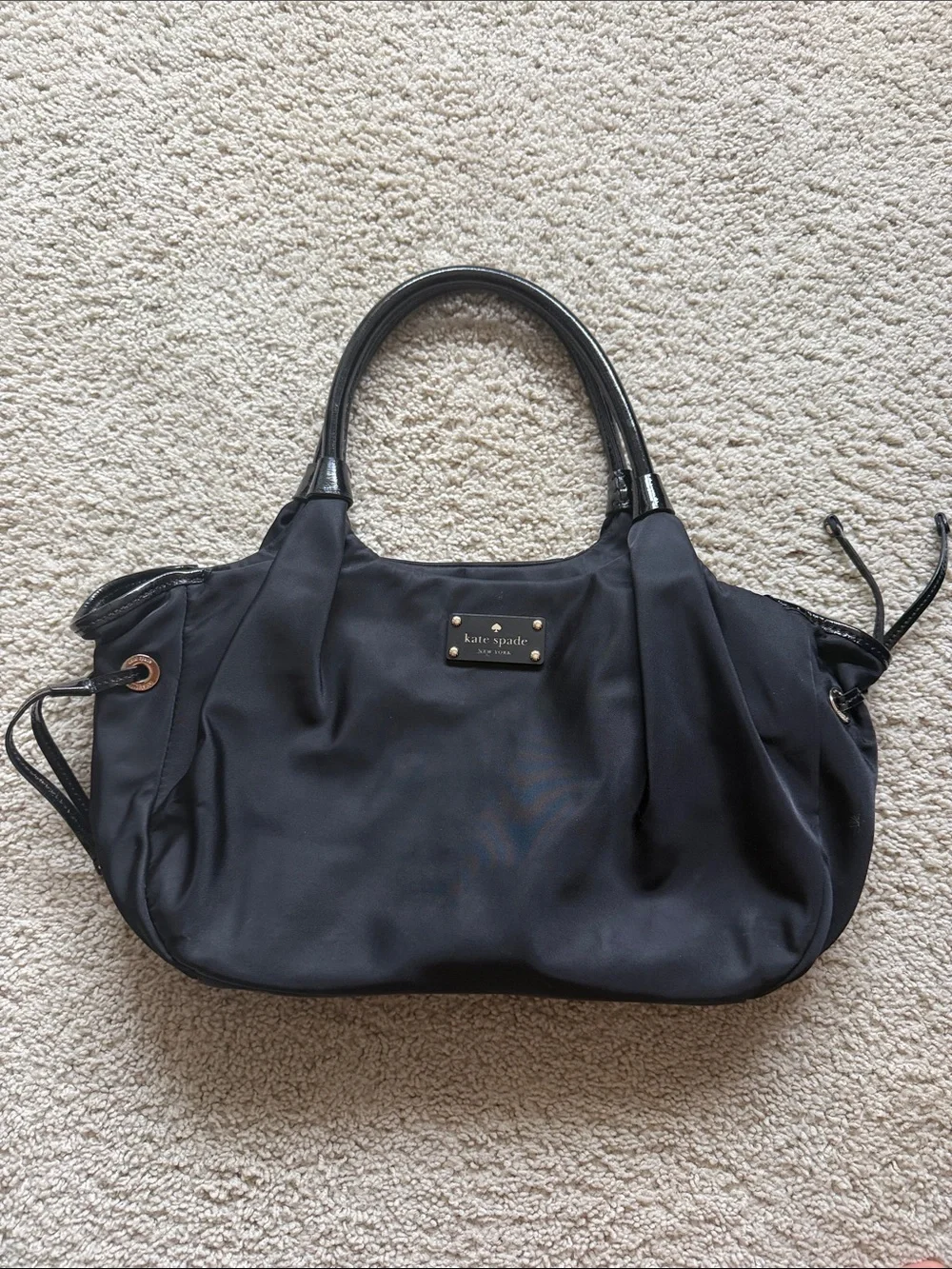 kate spade Black Nylon Shoulder Bag with Patent Trim